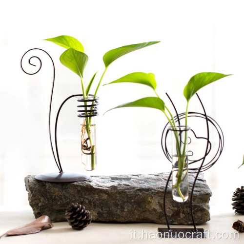 Literary Iron Hydroponics Plant Vase and Water culture glass vase and crafts For Desktop Decoration